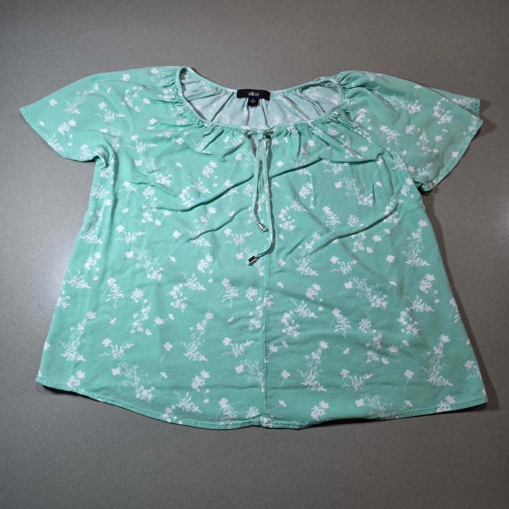 Ellos Womens Mint Green Floral Rayon Flutter Sleeve Blouse Top Plus Size 18